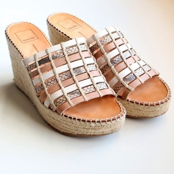 Dolce Vita Beige Platform Espadrille Wedge Heel Mule Sandals Slip-on Summer Shoe - Picture 3 of 16